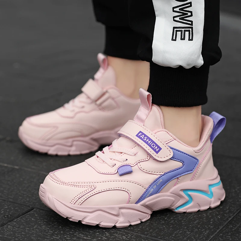 

Спортивная повседневная обувь для девочек, кожаная обувь для мальчиков 5-16 лет, теннисные кроссовки для улицы, детские кроссовки для бега, противоскользящая обувь с мягкой подошвой для ходьбы