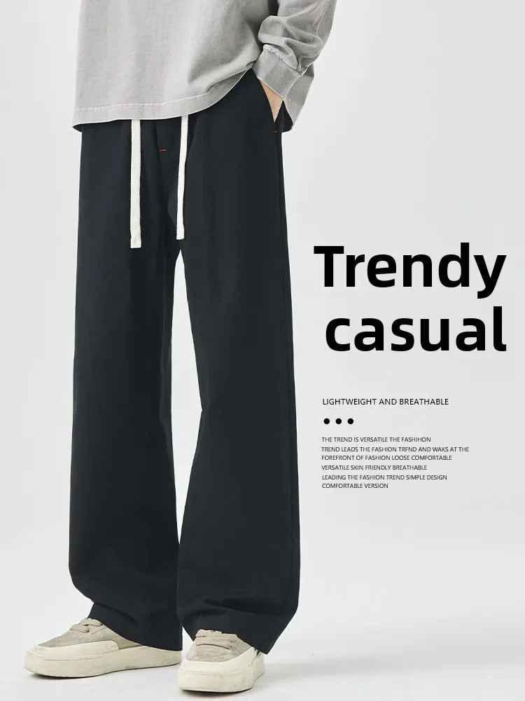 

Pure Cotton Straight Leg Casual Pants Autumn Season Versatile Loose Wide Leg Trousers for Boys Comfortable Elastic Waist