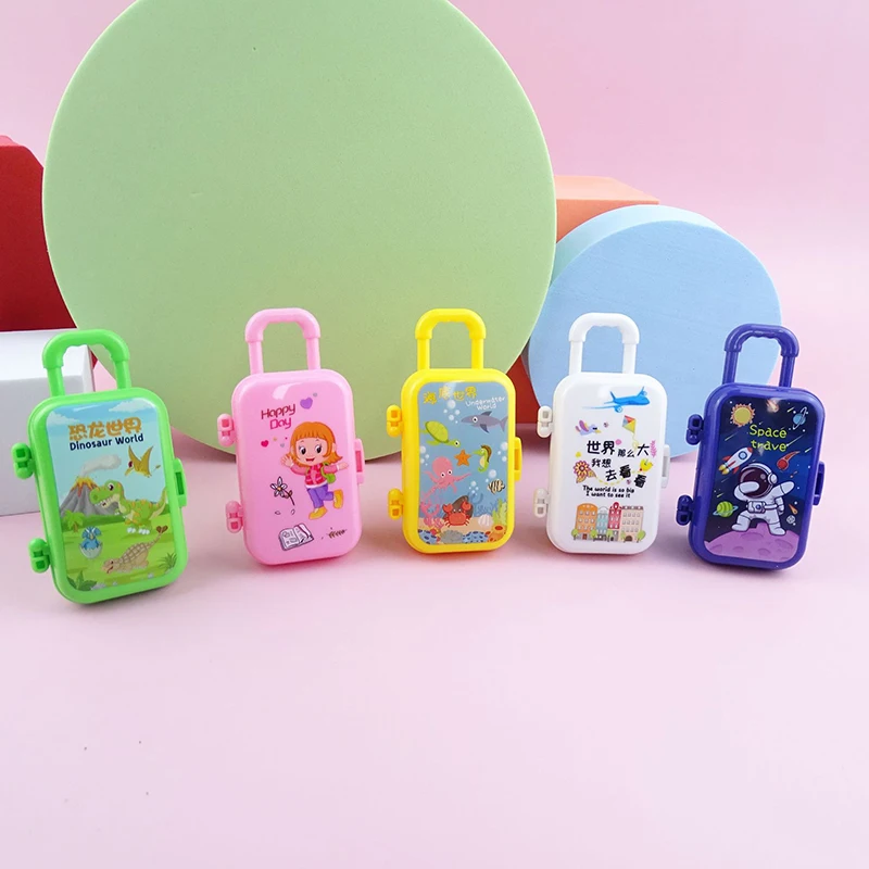 5Pcs Creative Cartoon Mini Luggage Trolley Pull Back Car Funny Trolley Toy Children's Puzzle Toys Kids Fun Holiday Birthday Gift