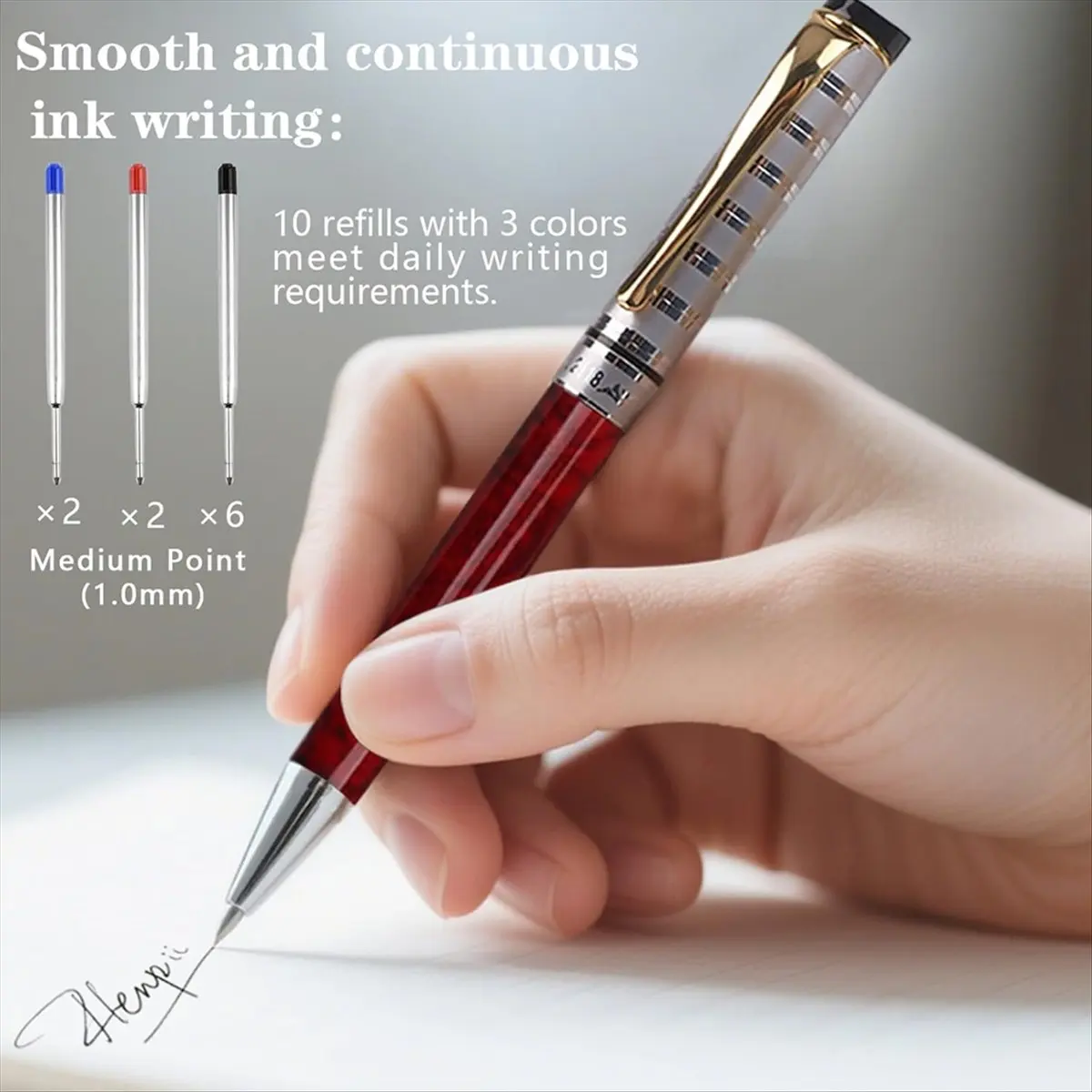 ABNH Luxury Metal Ballpoint Pens,Pen Set Medium Point 1.0mm(10 Pcs Refills)Fancy Pens, Pens for Journaling,Writing,