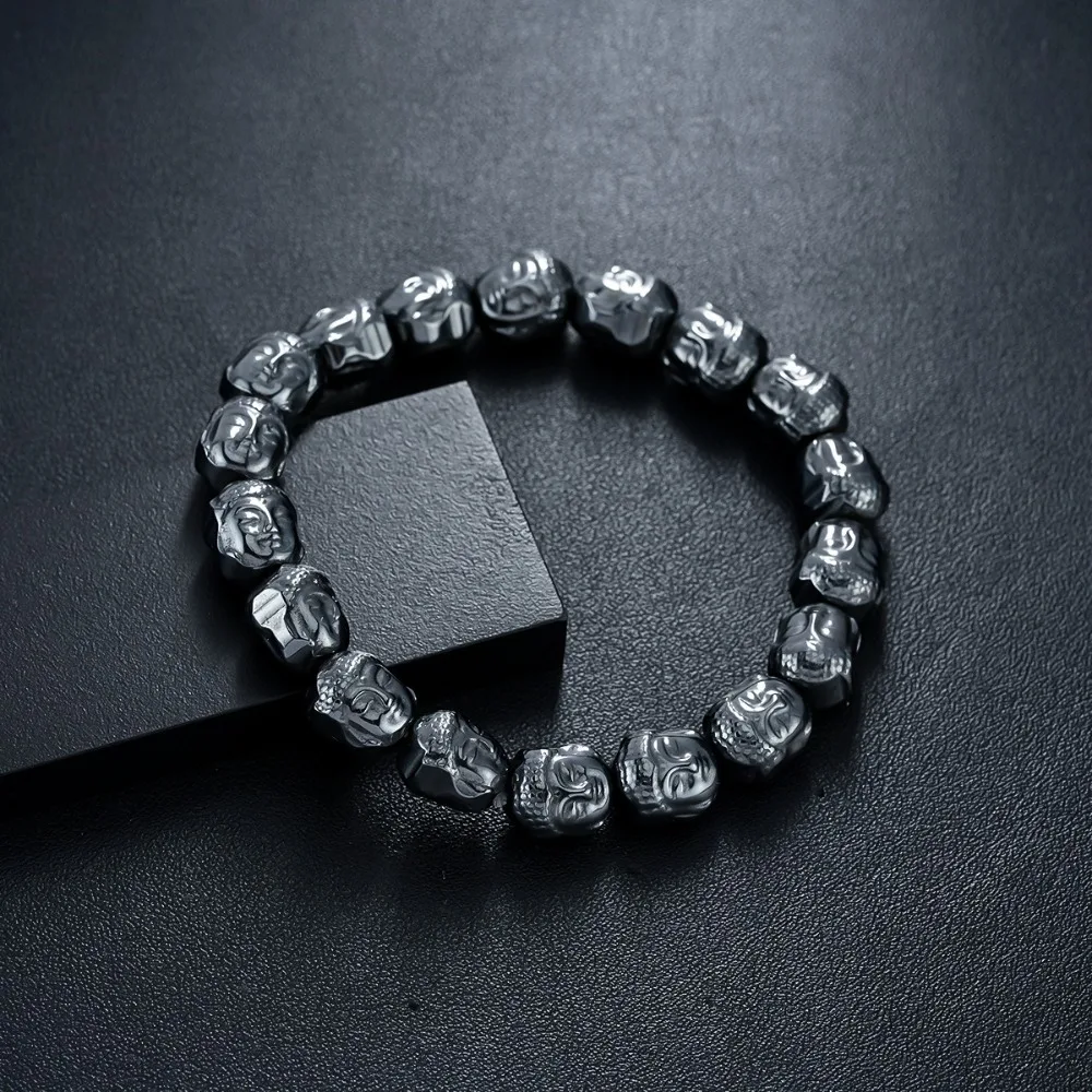 1 Pc Buddha Head Beaded Necklace - Black Calcite Magnet Stone Magnetic Healing Beaded Bracelet - Versatile Accessory