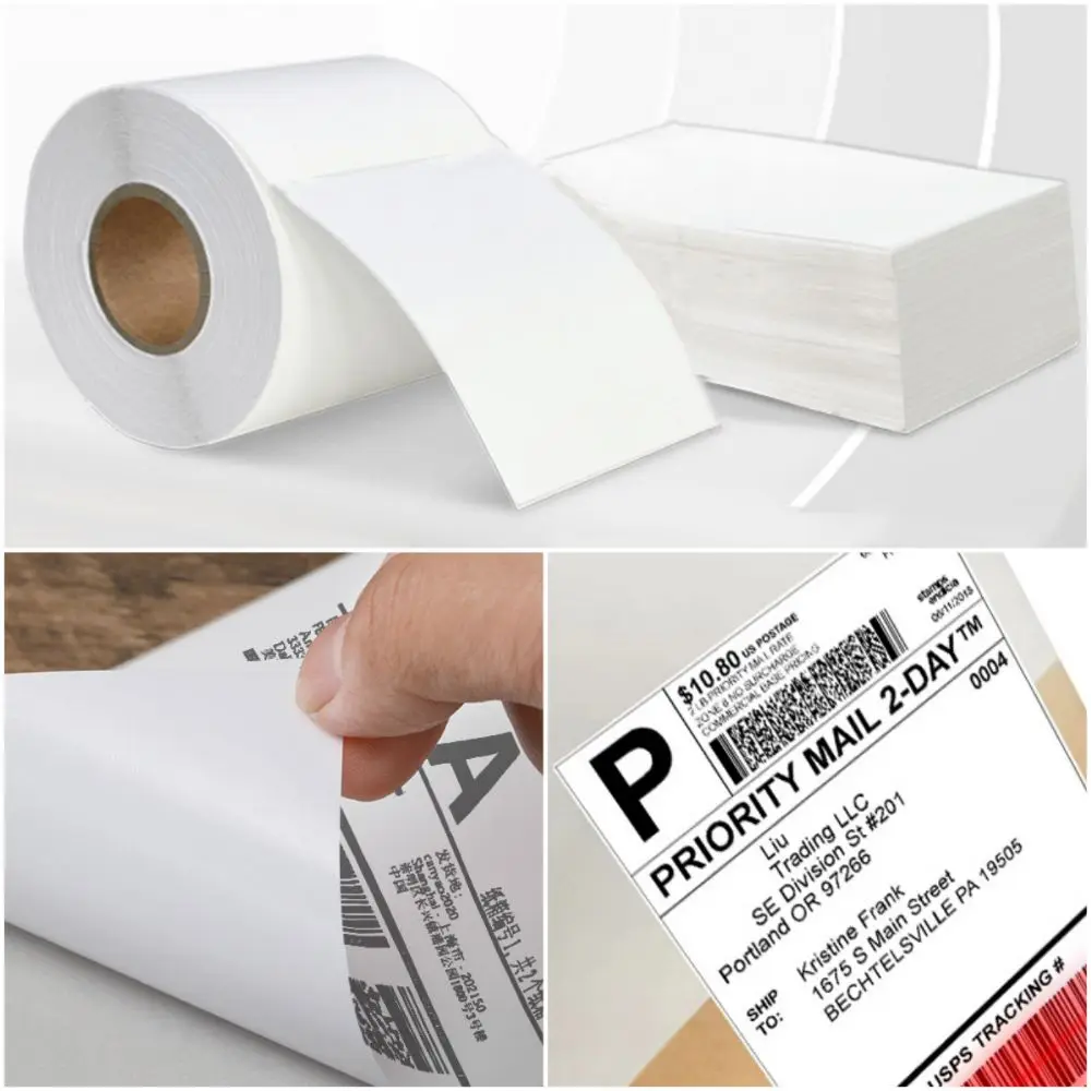 500 قطعة ملصق حراري أبيض ذاتي اللصق 100*150 مللي متر FBA Express Waybill مقاوم للماء والزيت ملصق مطبوع