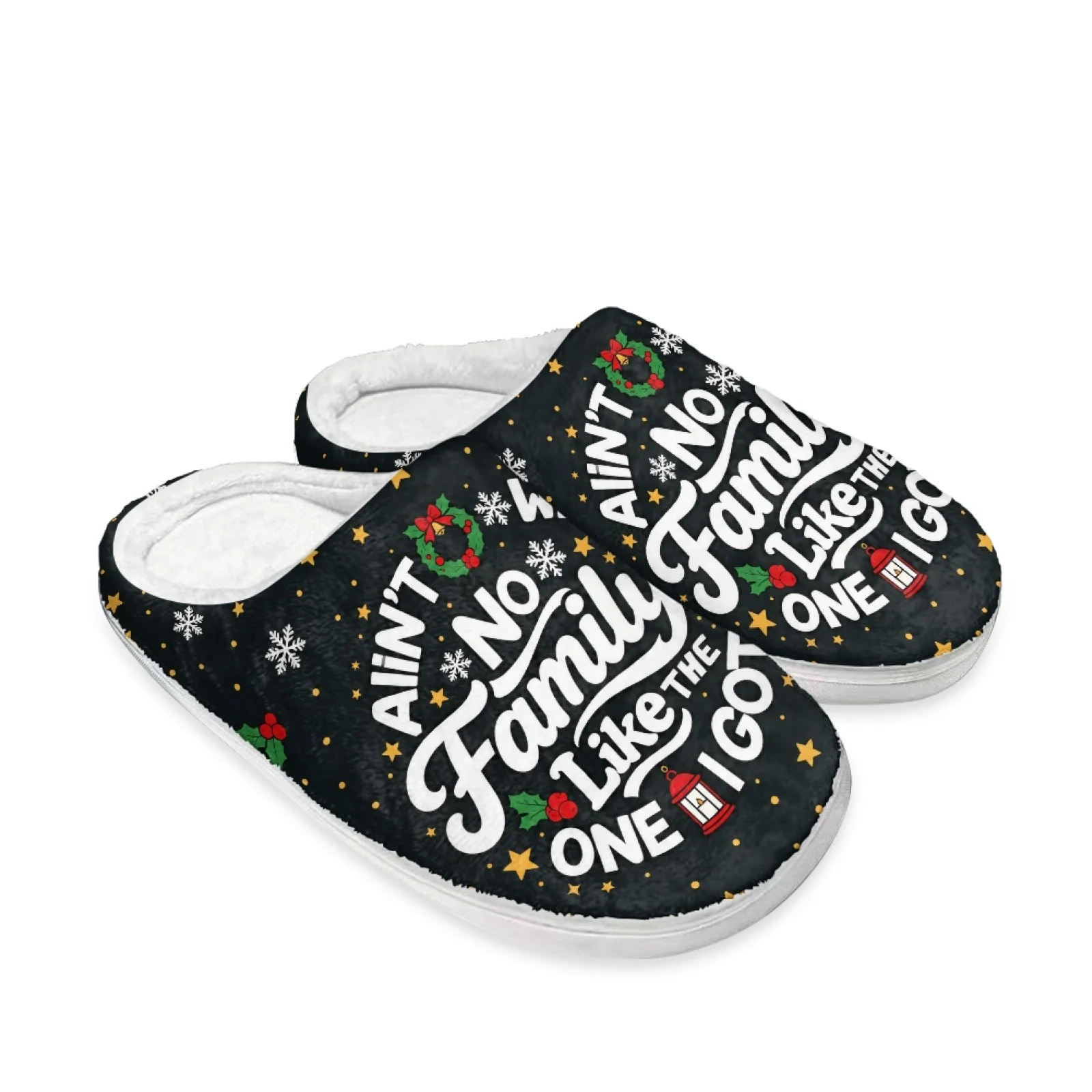 PENSTROLL Christmas Family Quote Non-Slip Plush Slippers Office Bedroom Shoes House Shoes That Don't Rub Top Of Foot Cozy Slides