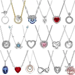 New 925 sterling silver classic dazzling round heart-shaped pendant necklace fit original Pandora pendant DIY holiday gifts