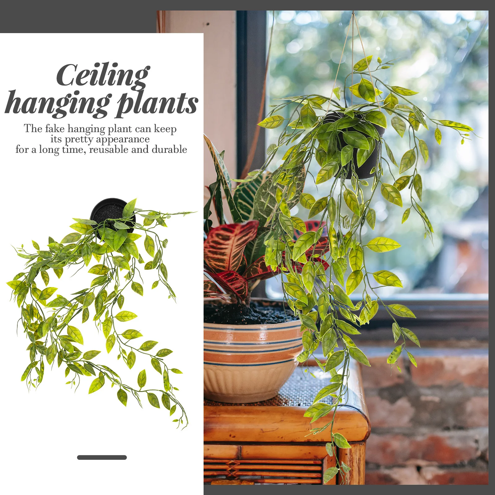 

3pcs Artificial Hanging Potted Plants Fake Hanging Plant With Pot For Home Garden Decor Greenery Indoor Outdoor Wedding Scene