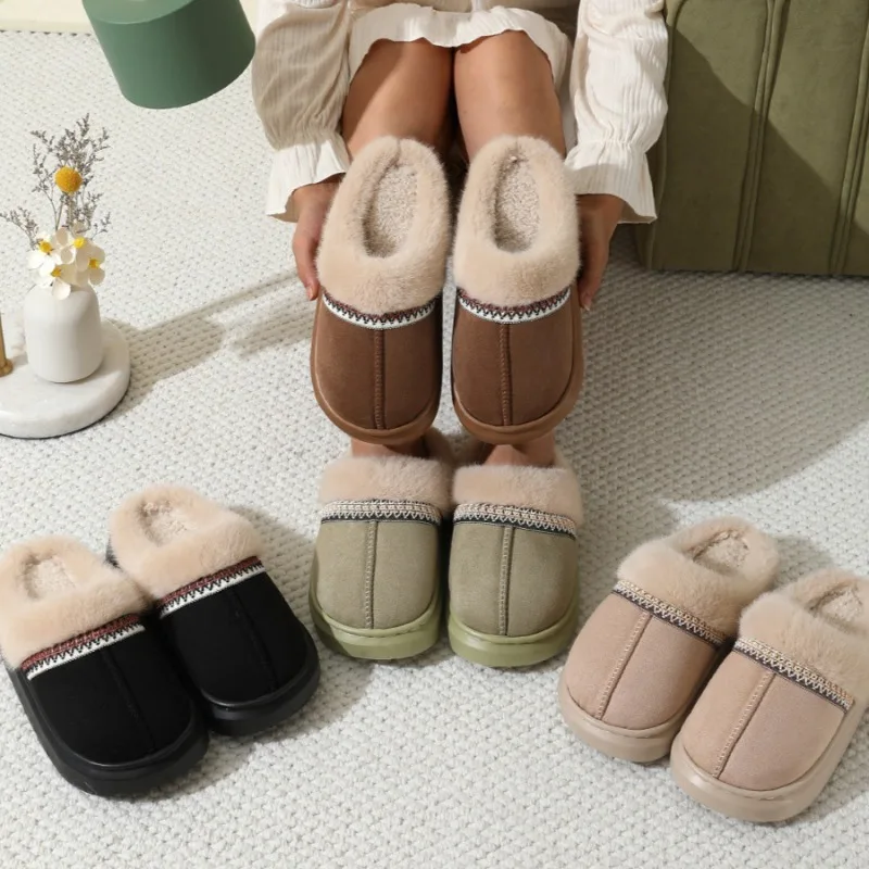 Fury Slippers for Autumn and Winter Thick Soled Outdoor Cotton Slippers for Warmth Thick Soled Home Thick Plush