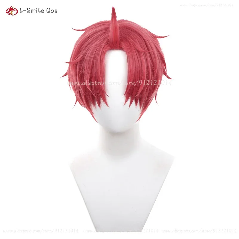 Anime Jin Enjoji Cosplay Wig Jiji Cosplay 30cm Short Red Wigs Heat Resistant Synthetic Hair Halloween Role Play Wigs + Wig Cap