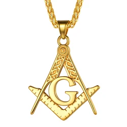 U7 Masonic Necklace Freemason Square & Compass Letter G Symbol Stainless Steel Free and Accepted Masons Pendant Jewelry Gift