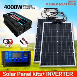 Sistema di energia solare 2000W 110V/220V 4000W pannello solare Inverter vetro 12V regolatore di ricarica della batteria per uso domestico/esterno