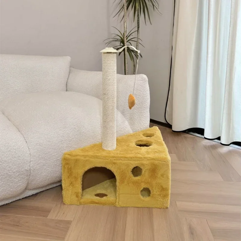 

Yellow Cheese Cat's Nest Scratching Post Fun Climbing Toy Multi-Functional Climbing Frame Plush House with No Chips