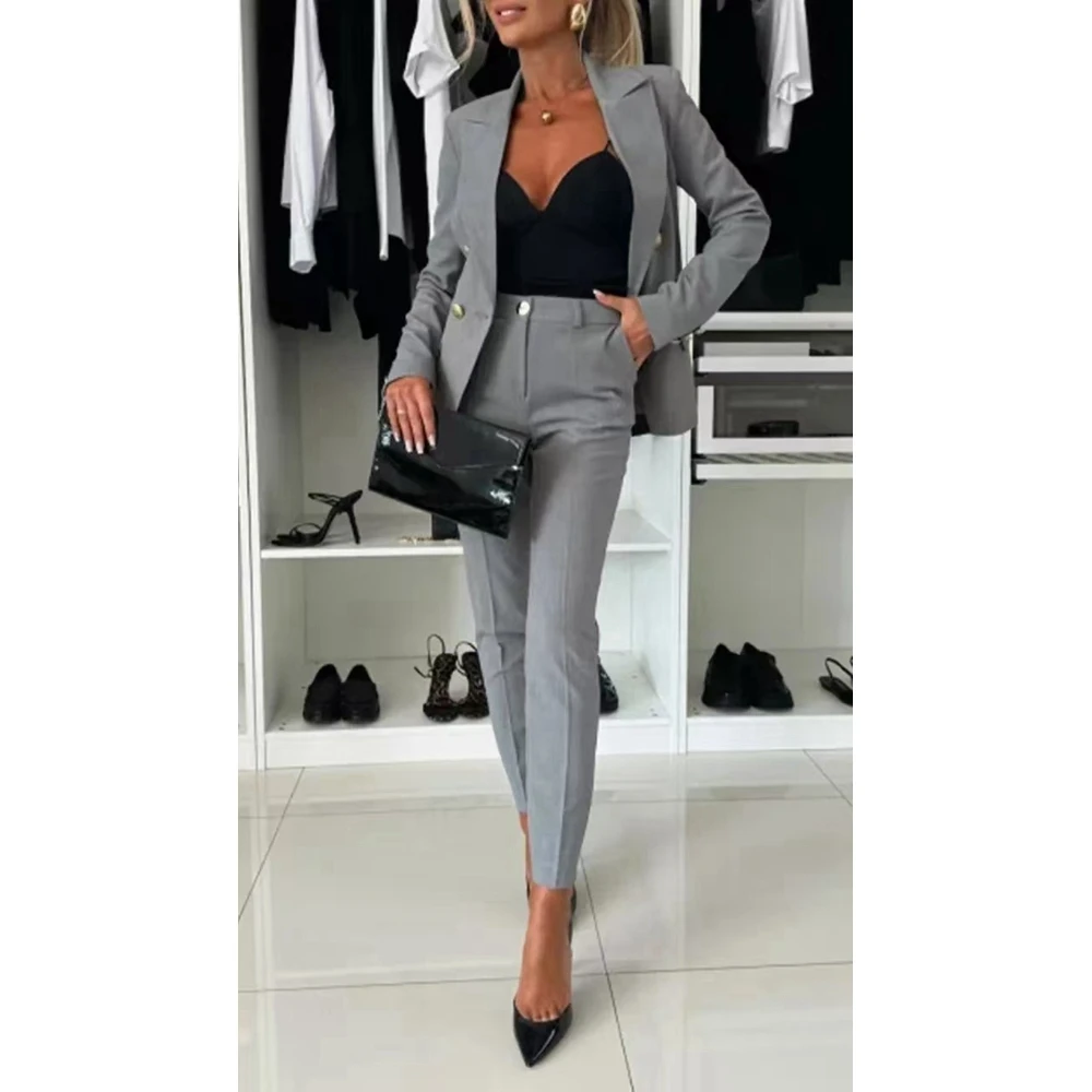 

Women Casual Plain Blazer Coat & Work Pants Set Formal Solid OL Style 2 Pieces Set Bussiness Office Lady Suit Sets Workwear