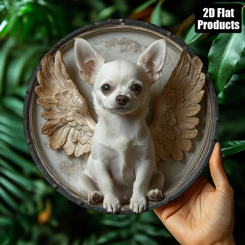 2D Flat, 1pc, Chihuahua Theme, Round Aluminum Metal Decorative Sign Plaque, Home Decoration, Suitable for Bar Kitchen Coffee Sho