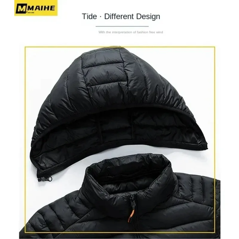 Мужская высококачественная стеганая куртка, ультра легкая уличная толстая теплая парка для кемпинга, однотонная куртка с капюшоном, деловое морозостойкое зимнее пальто