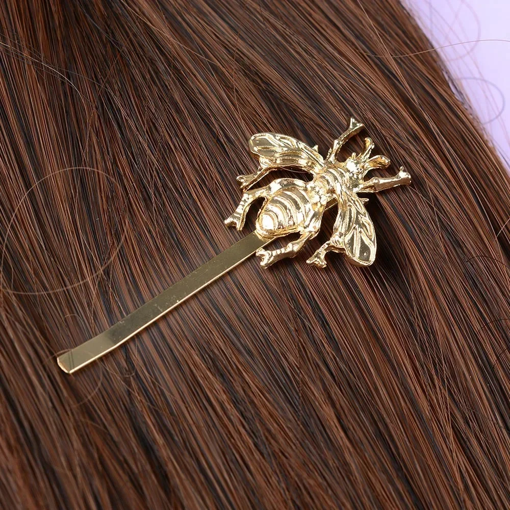 Fashion Girl Hairpin Delicate Silver Golden Bee Leaf Hairpin Side Clip Bangs Clip One Word Clip Hairpin Decor Hair Accessories