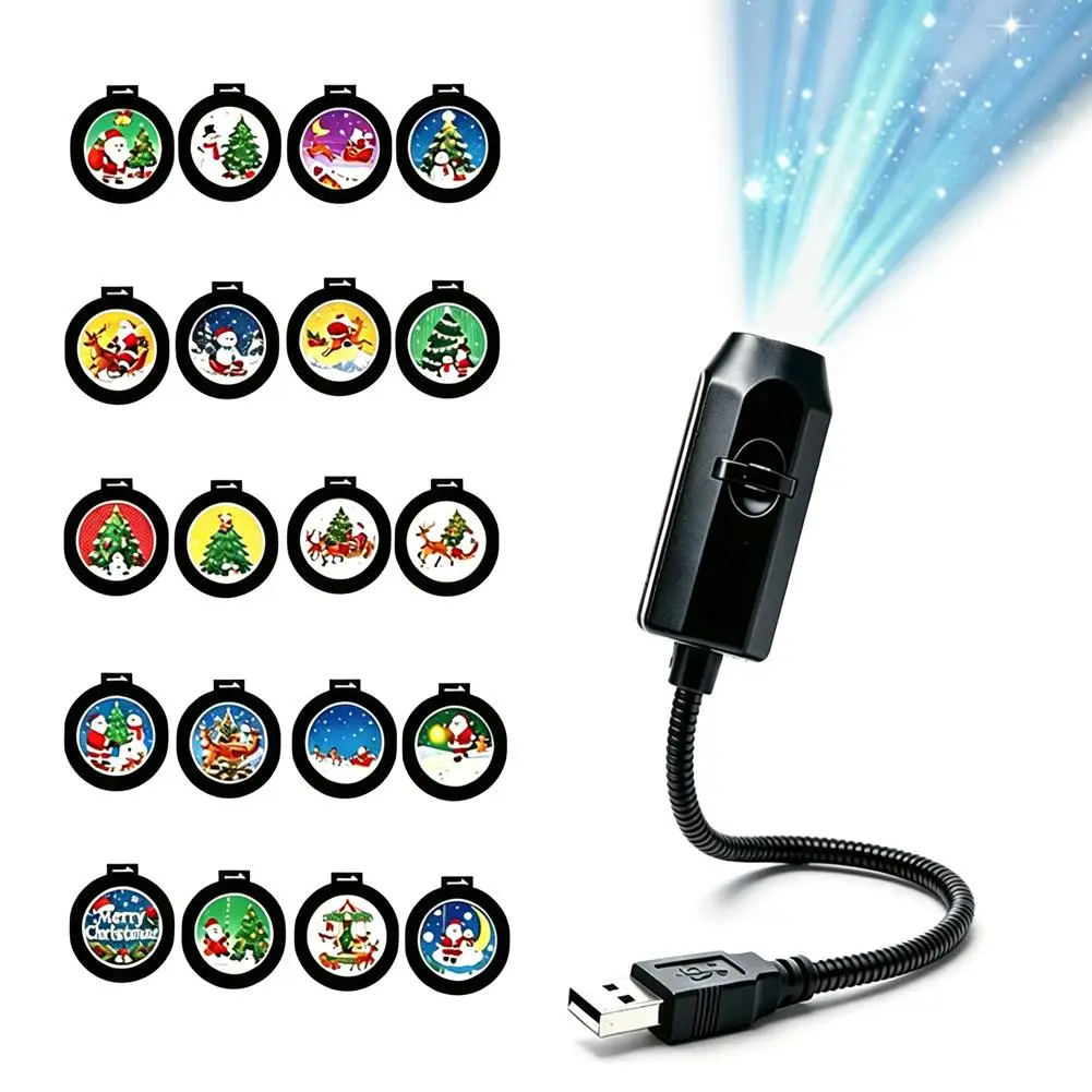 6/10/15/20 Patterns Christmas Projector Light USB LED Night Light Santa Claus Snowflake Projection Light For New Year Xmas Party