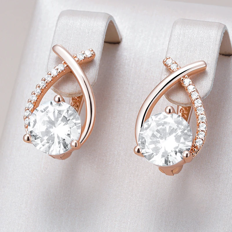 Kinel Hot 585 Rose Gold Color Bride Wedding Drop Earrings Fashion Natural Zircon Accessories High Quality Women Daily Jewelry