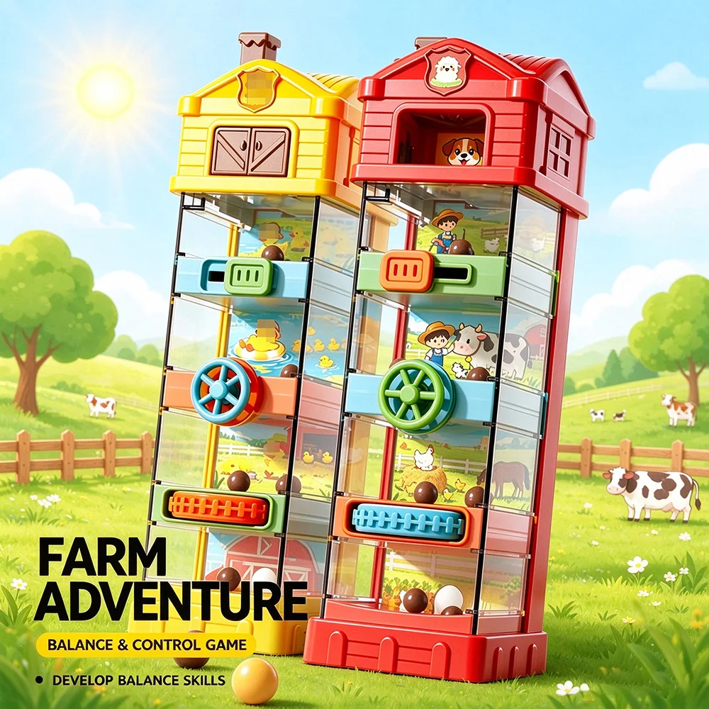 Farm Adventure Maze Tower Toy Kids Balance Training Ball Maze Game Early Educational Fine Motor Skill Training Toy Gift