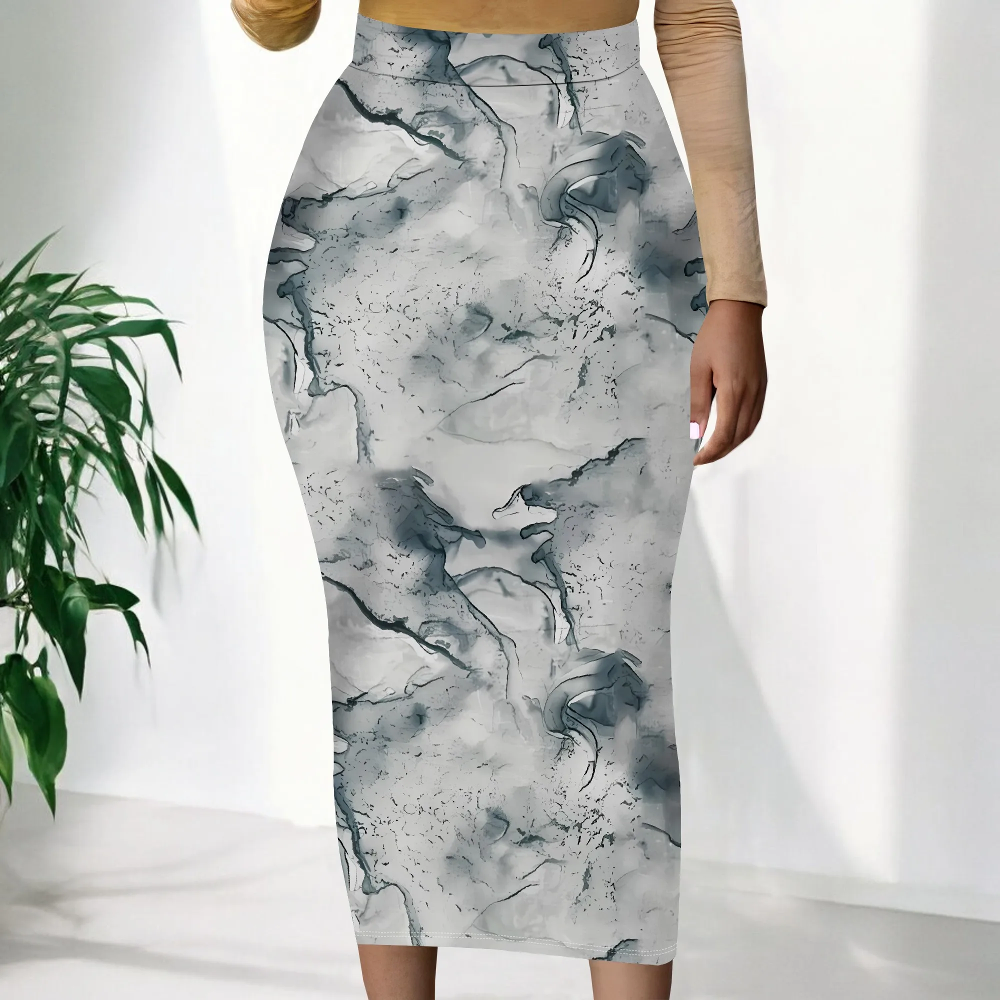 

EQQZD Abstract Style Pattern Print Pencil Skirt, Stylish Sexy Bodycon Midi Skirt for Women - Standard Size