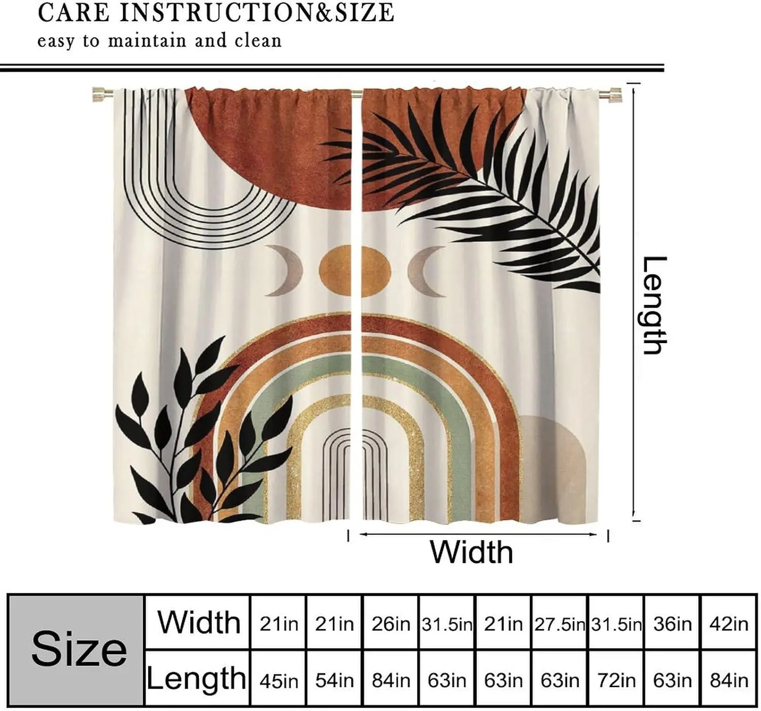 Boho Abstract Arch Moon Palm Leaf Blackout Rod Pocket Curtain Terracotta Golden Line Minimal Decor Homestay Bedroom Rest Bay