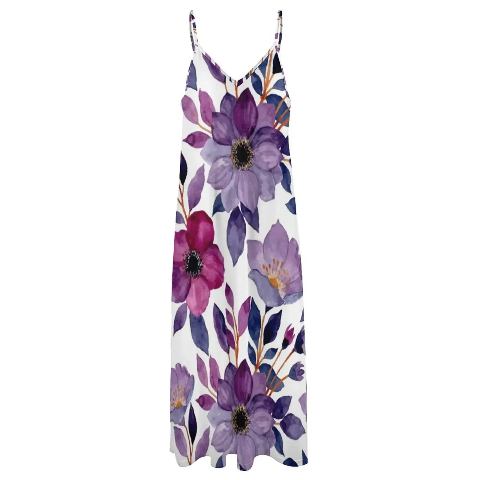 Hawaiianisches tropisches Blumenmuster, nahtloses Muster, ärmelloses Kleid, Kleid für Damen, Sommer 2025, langes Kleid für Damen, Sommer