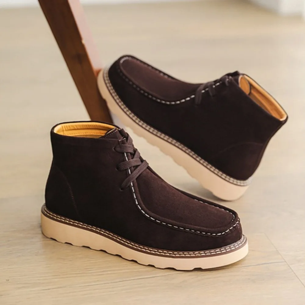 Leather Boots Man Tooling Boots Men's Short Boots Breathable High Top Men's Shoes Cow Suede Leather Retro Board Shoes for Man