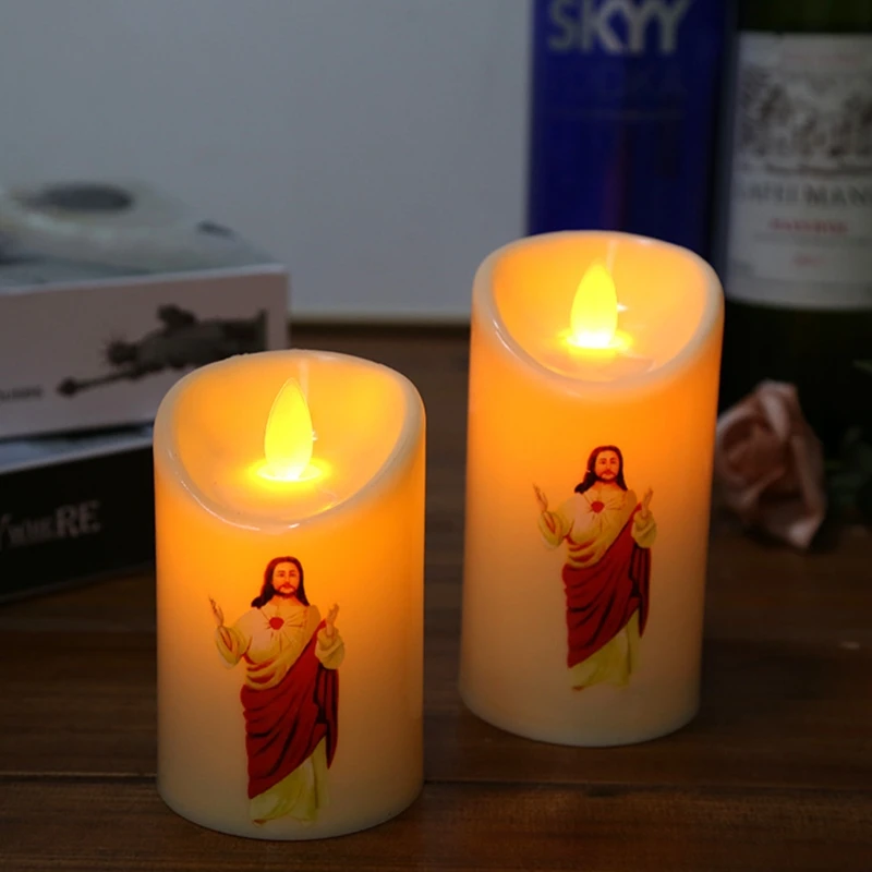 Jesus Christ Candles Lamp LED Tealight Romantic Pillar Light Creative Flameless Electronic Battery Operated