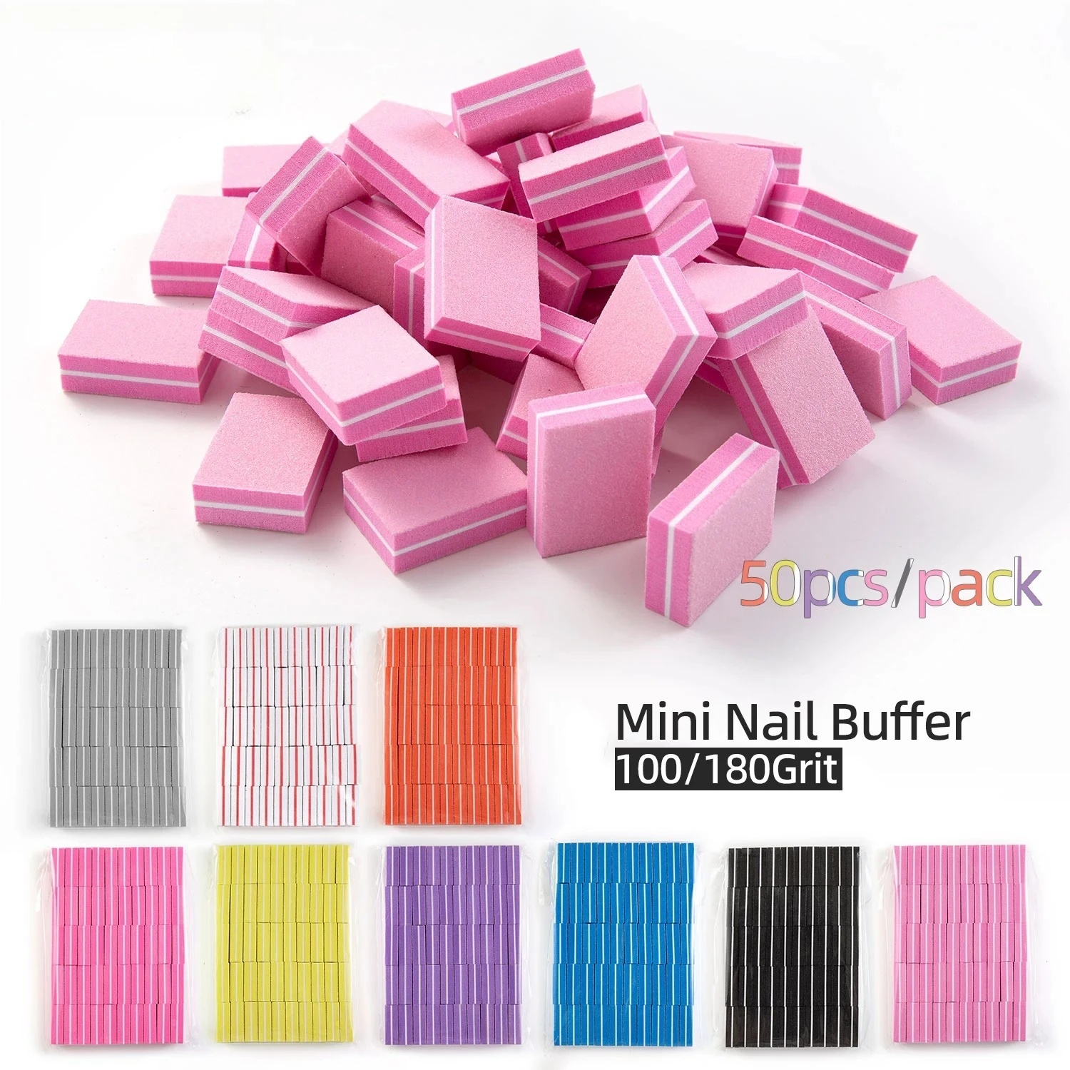 10-100 Stuks Veel Dubbelzijdig Mini Nagelvijl Blokken Kleurrijke Spons Nail Buffer Blok Nagel Polijsten manicure Gereedschap 100/180 Grit