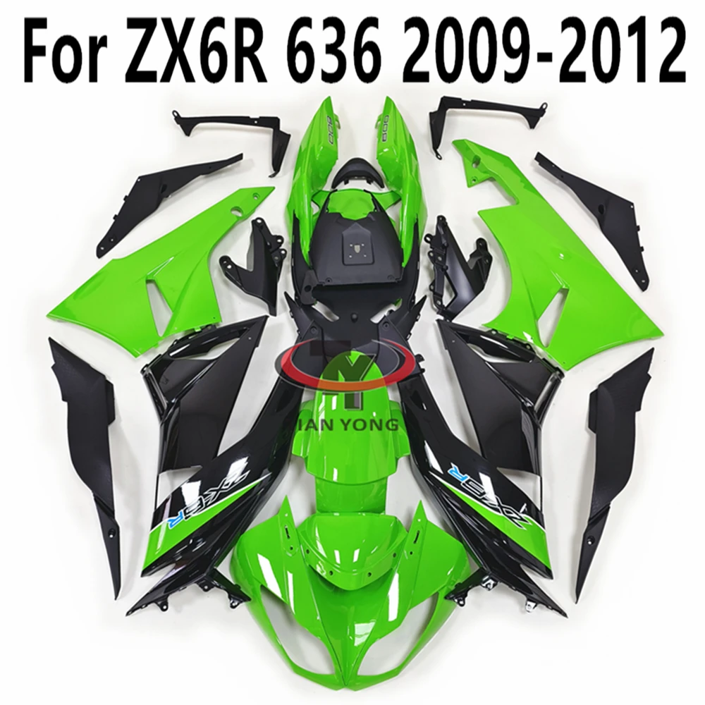 Bright green black simple curved shape For ZX6R ZX 6R 2009-2010-2011-2012 636 Motorcycle Full Fairing Kit Bodywork Cowling