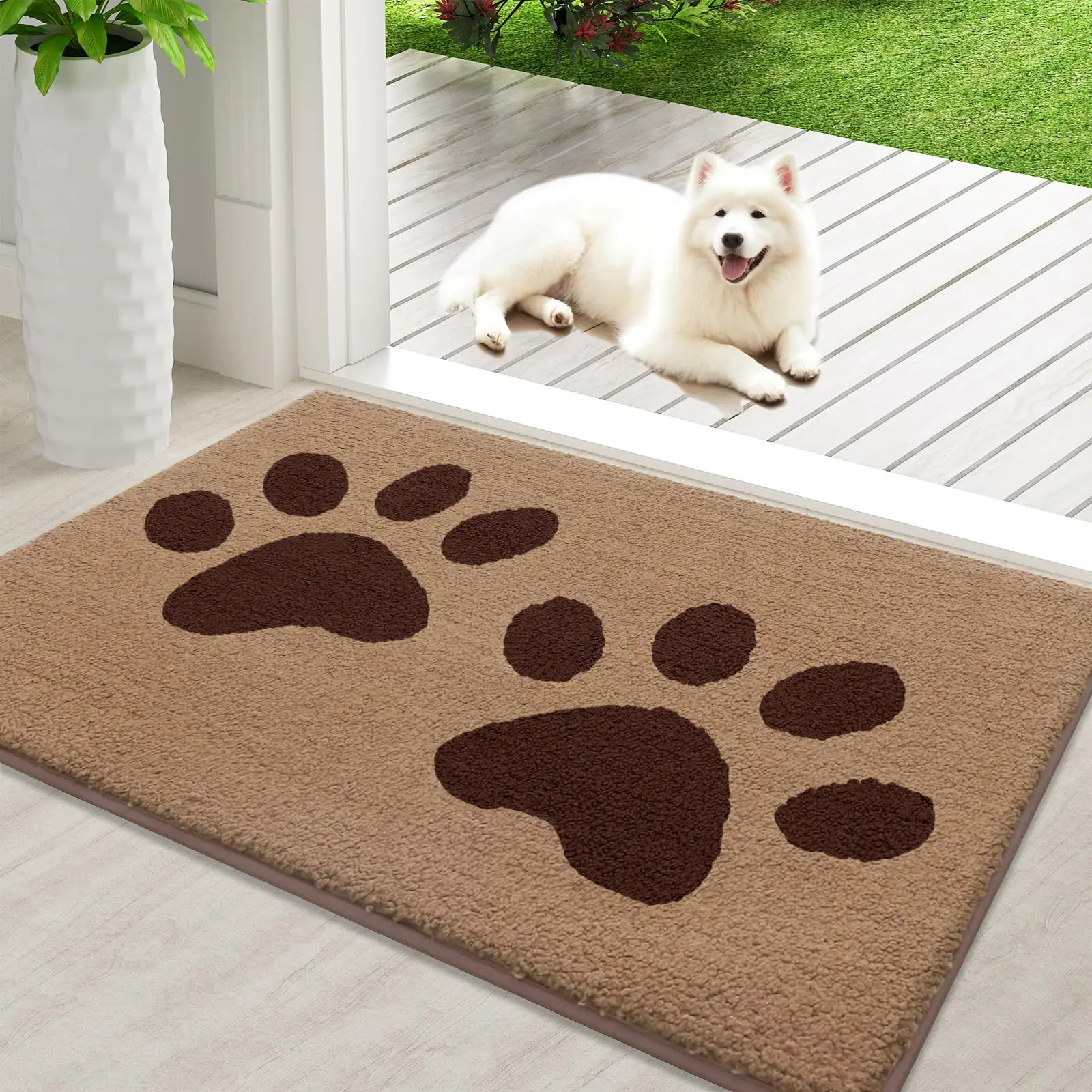 Homaxy Two Large Dog Paws Doormat Floor Mat Indoor Non Slip Door Mat Dirt Trap Absorbs Water Comfortable Doormat Floor Mat