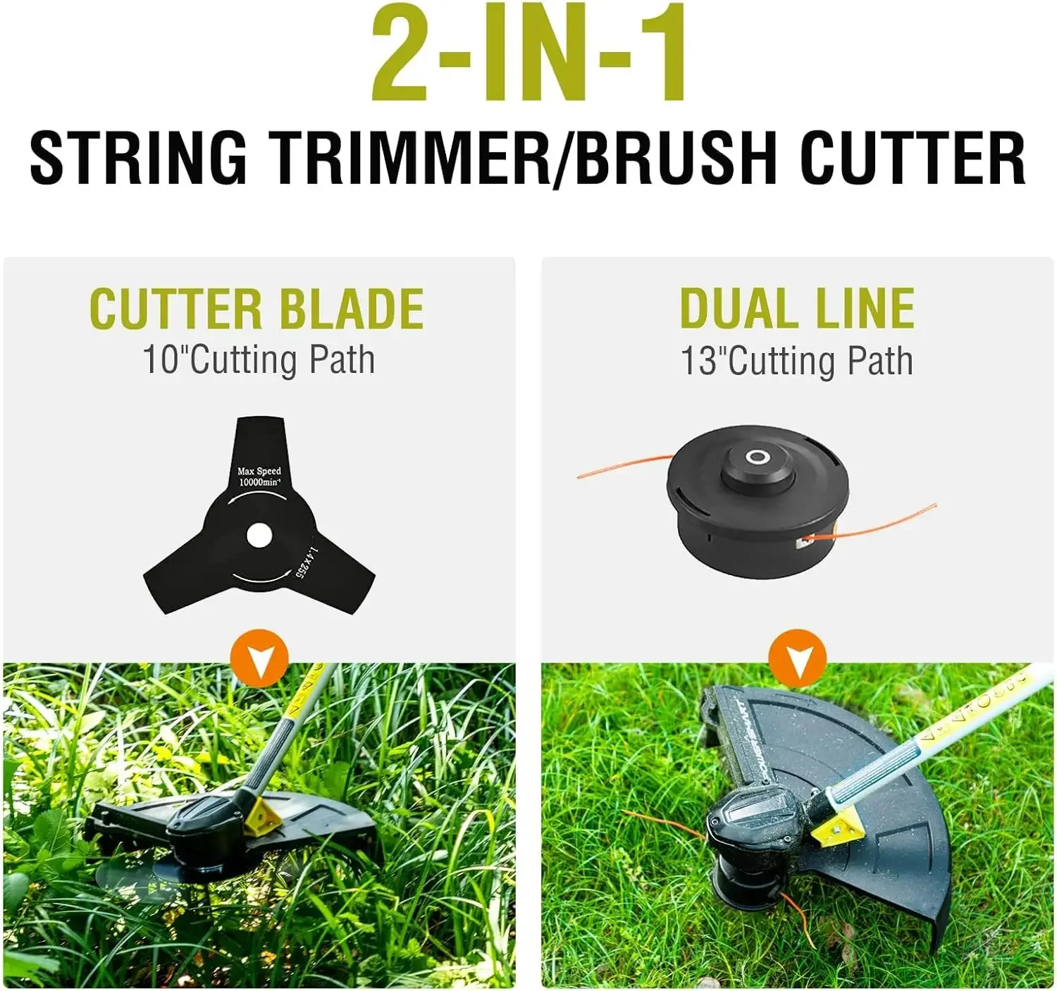 

Cordless String Trimmer & Brush Cutter 2-in-1, 13" Battery Powered Weed Eater, with 40V 4.0Ah Battery and Charger Included