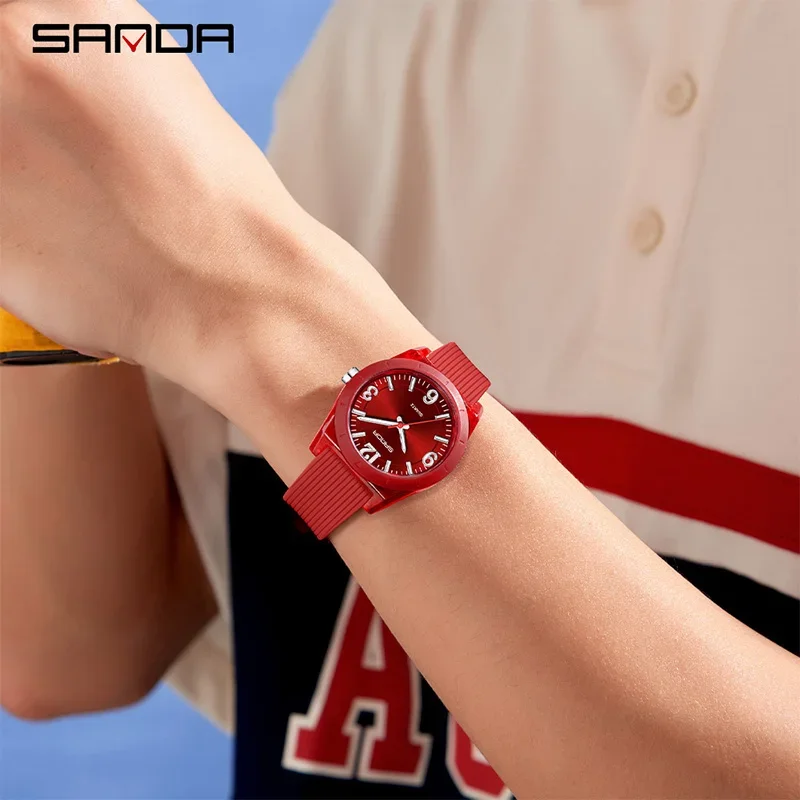 SANDA ファッションユース学生クォーツ腕時計シリコンストラップ多機能スポーツ防水夜光針学生クォーツ腕時計