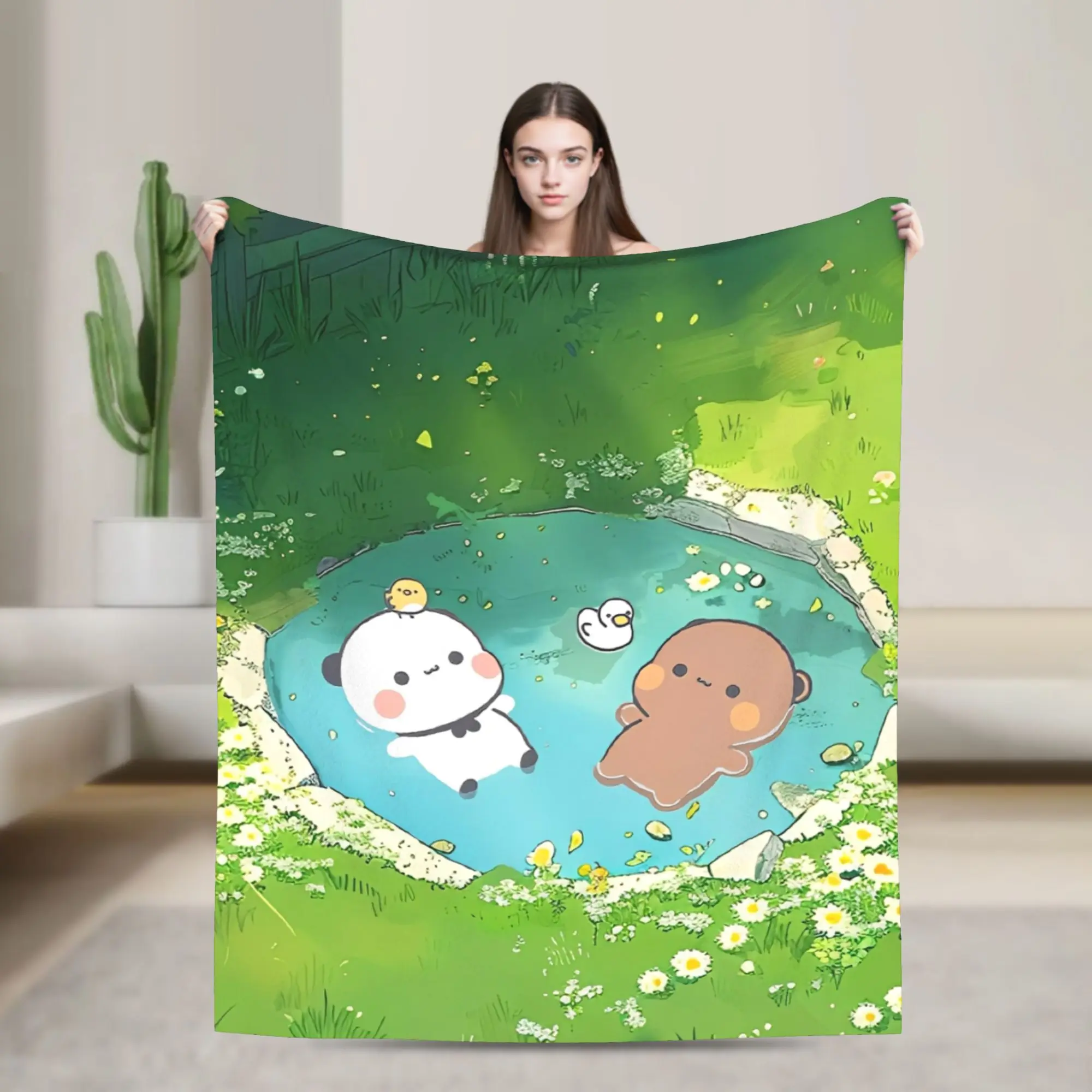 

Funny Bubu Dudu Bear And Panda Blanket Multiple Sizes Super Soft and Warm Throw Blankets for Couch Sofa and Bed