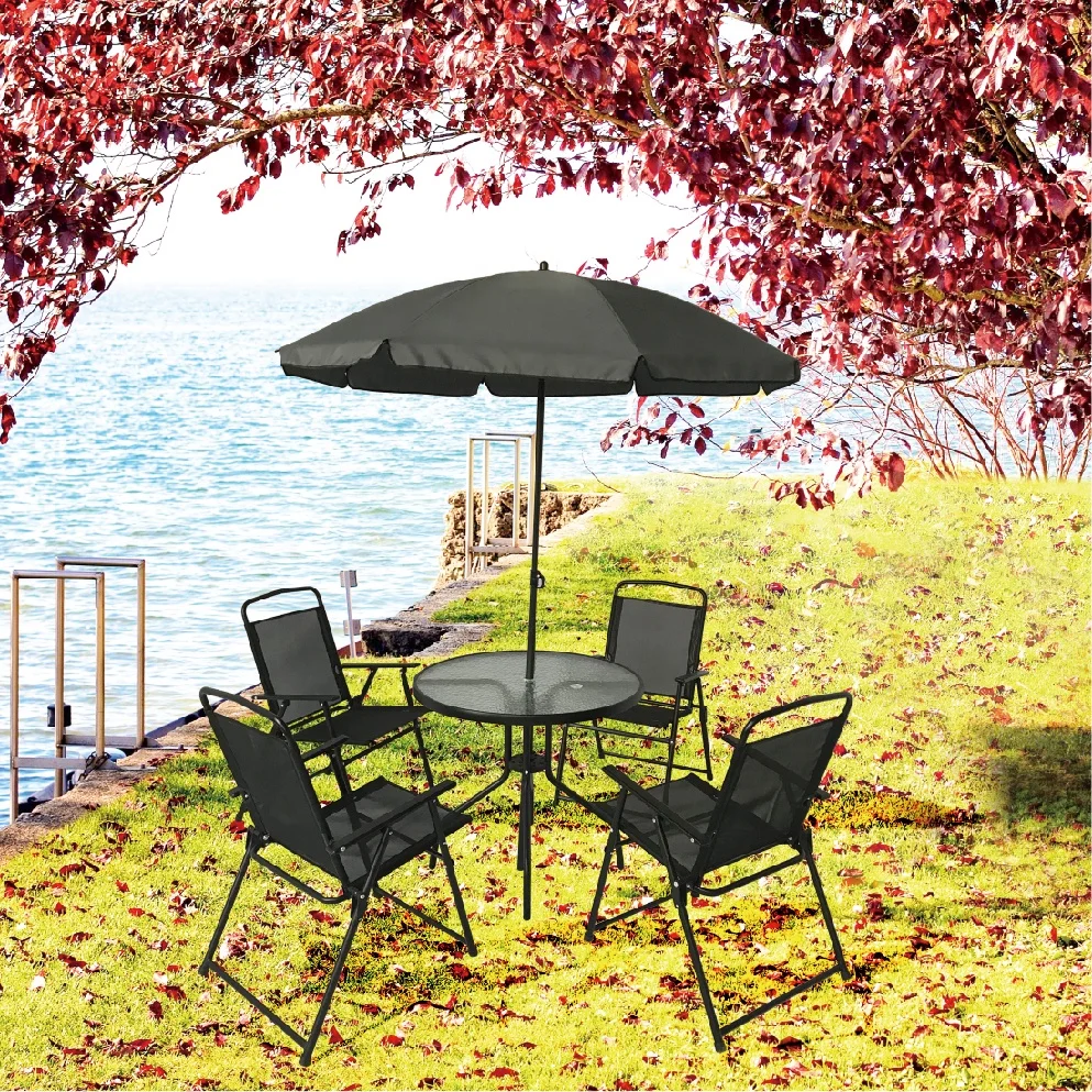Combinación gratuita personalizada, fresco y fácil de limpiar, juego de muebles plegables portátiles de hierro para jardín, cafetería al aire libre, mesa de centro y silla