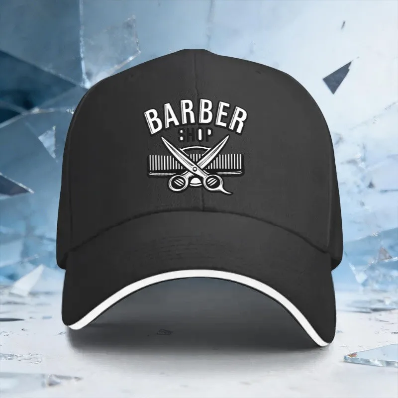 Barber Shop Print Baseball Cap Unisex Adjustable Sandwich Cap for Outdoor Sports Daily Wear