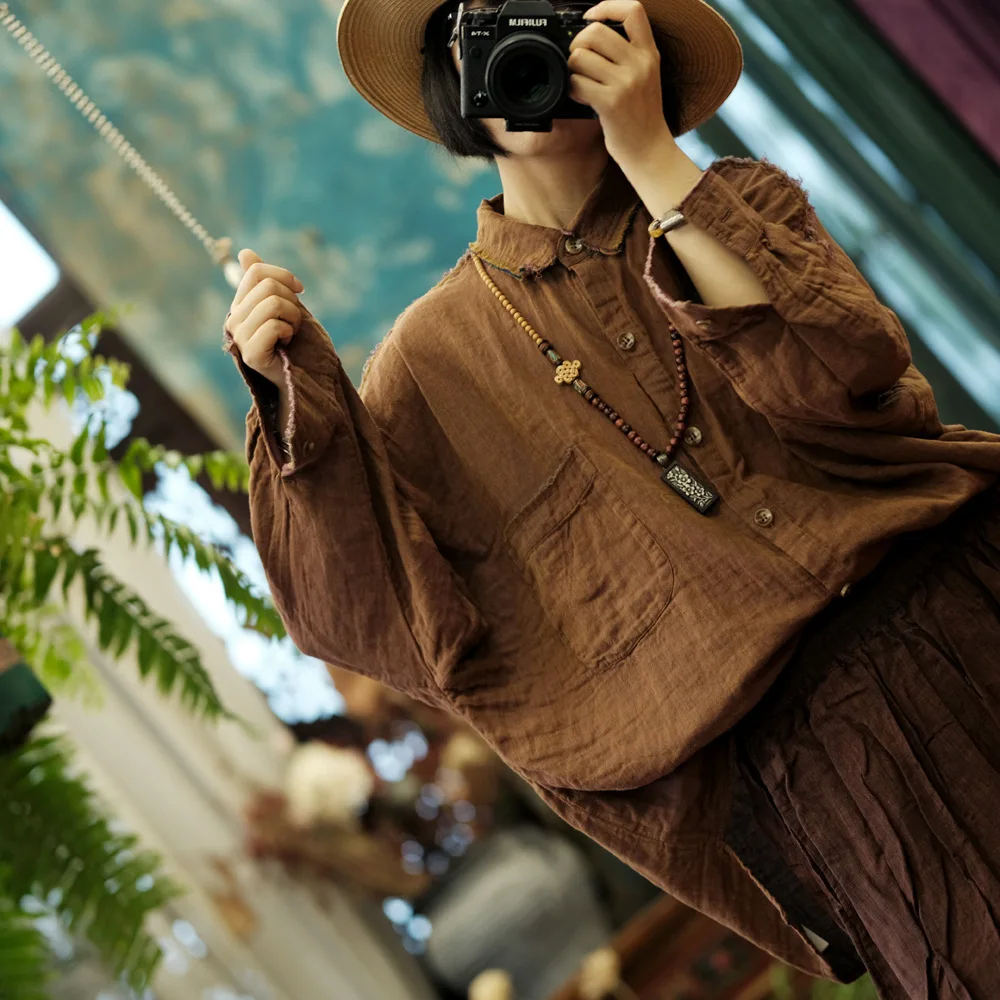 Women Long Sleeve Cotton Shirt New Arrival 2024 Autumn Vintage Style Solid Color Loose Female Basics Casual Tops Shirts M127