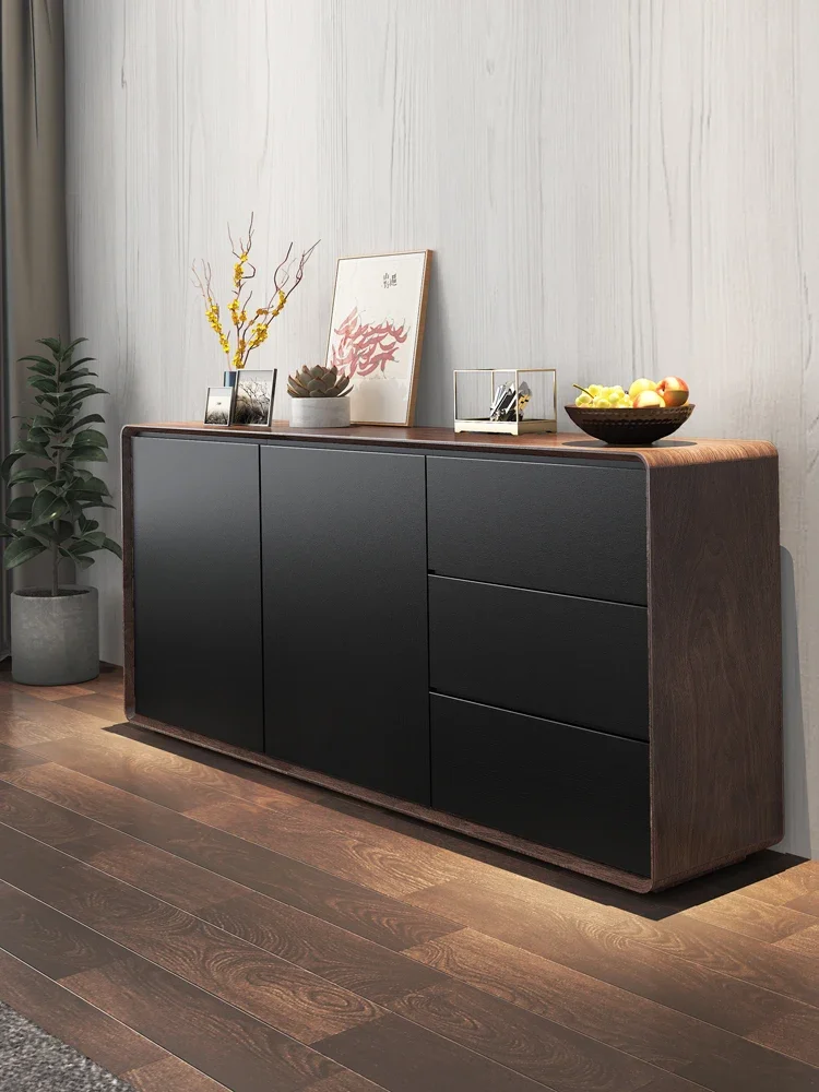 

Walnut Color Tea Cabinet Living Room Integrated Wall Storage Entrance Cabinet Storage Cabinet
