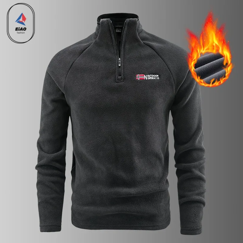 

EIAO 2025 весенне-осенняя мужская флисовая куртка на термоподкладке с длинным рукавом и круглым вырезом, базовый слой, уличный повседневный пуловер, удобная одежда