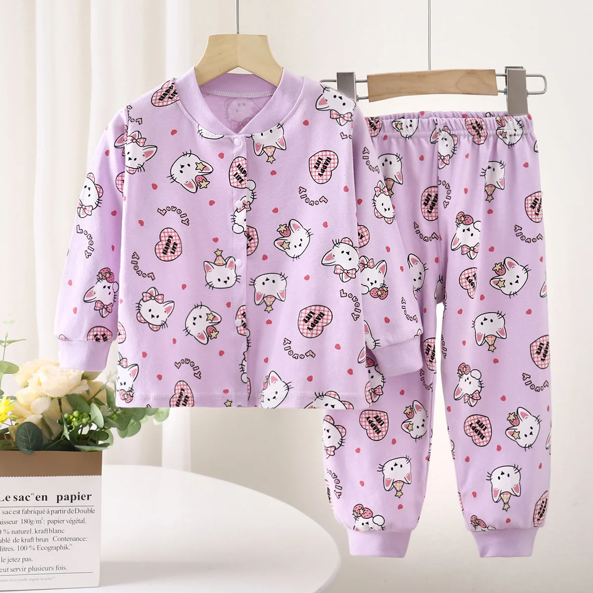 

Kids Pure Cotton Pajamas Boys Girls Cartoon Long Sleeve T-Shirt Tops + Pants Toddler Baby Autumn Sleepwear Casual Clothing Sets