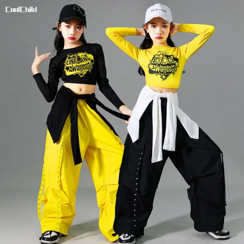 

Крутой укороченный топ K-pop для девочек в стиле хип-хоп, брюки-карго, детский кардиган для уличных танцев, детская уличная одежда, групповой костюм для девочек, комплект одежды для джаза