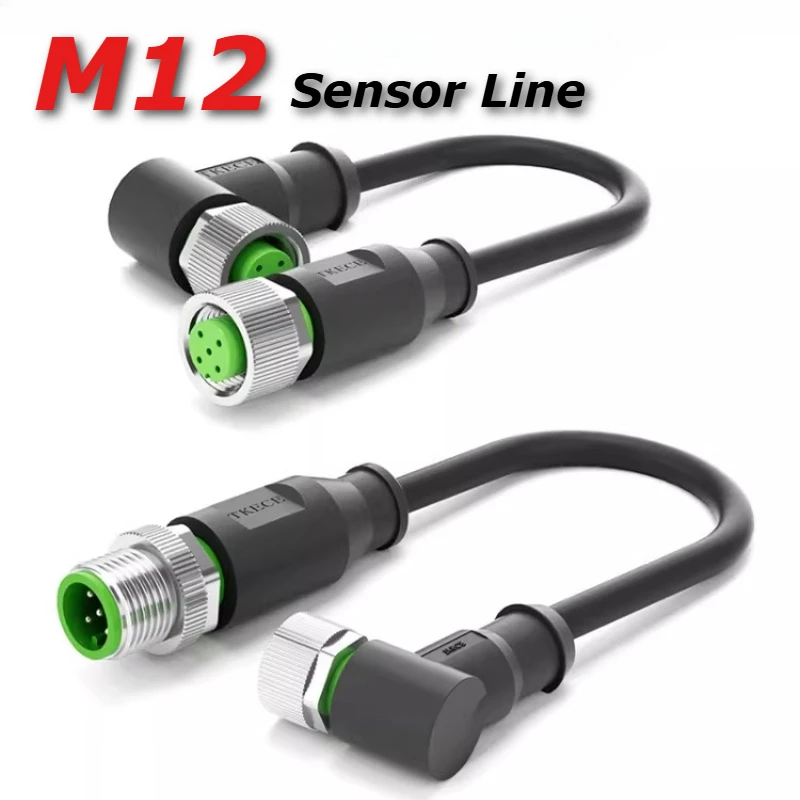 M12 A-type Male to Female Sensor Connection Line M12 Waterproof Connector 4 5 Pin Dual-ended Cable IP67 PVC PUR Drag Chain Wire