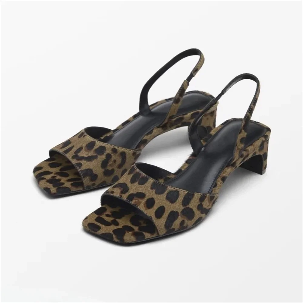 

2025 новые модные леопардовые летние сандалии из натуральной кожи с конским волосом, туфли на толстом высоком каблуке для выпускного вечера, свадьбы, женские туфли-лодочки для выпускного вечера