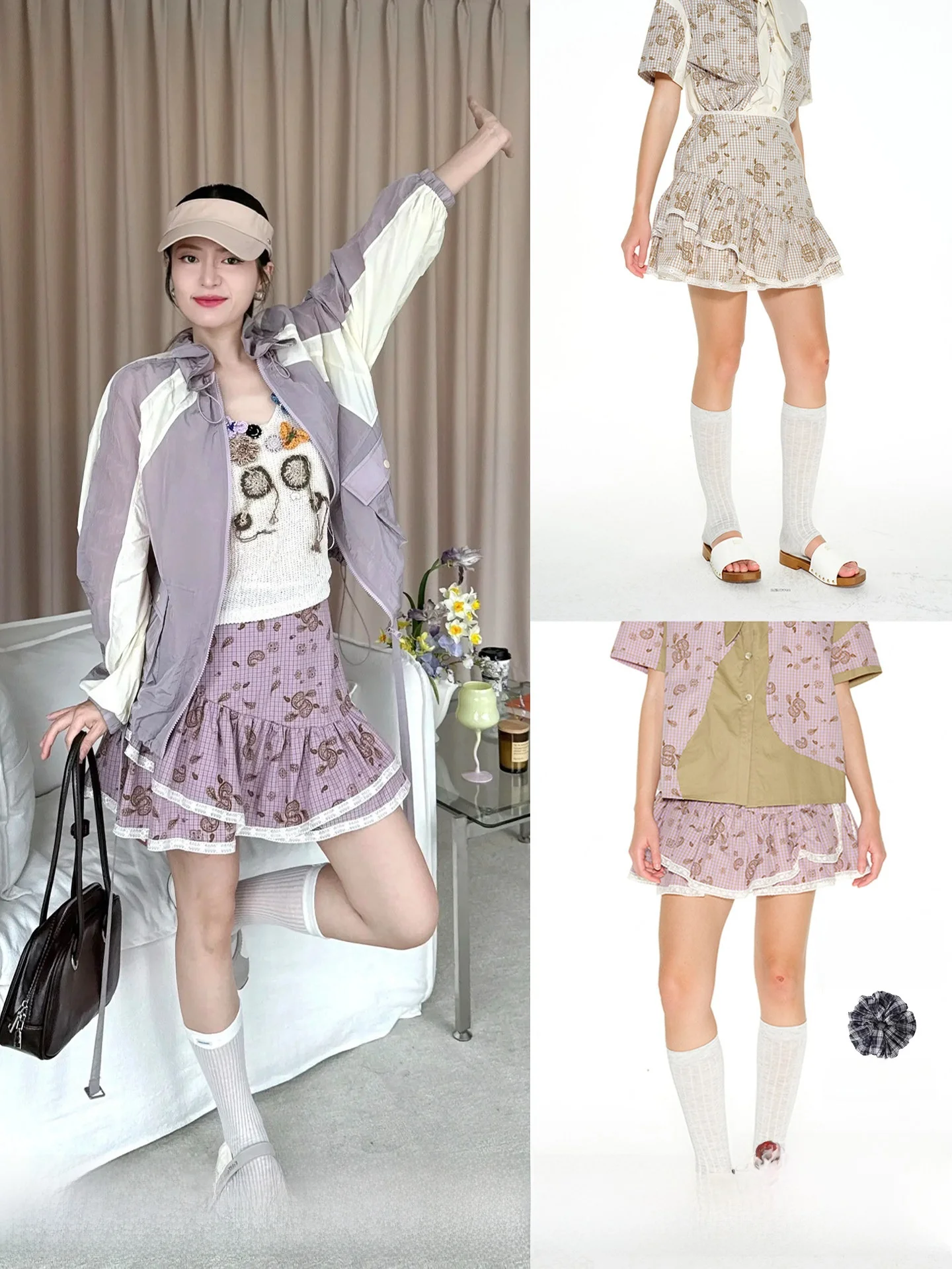 

Plaid Lace f-length ort Skirt Casual Cotton A-line Skirt Mid-waist for Ladies in Their Late Twenties