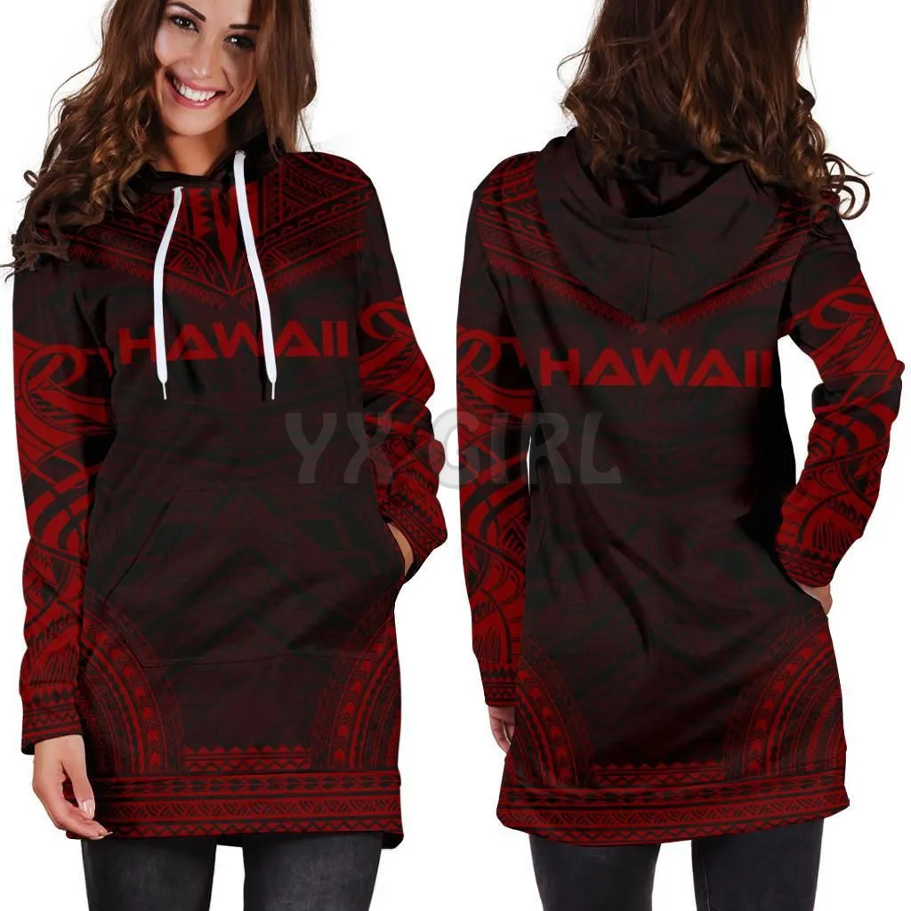 Sudadera con capucha hawaiana polinesiana para mujer, vestido con estampado 3D, novedad, chándal informal de manga larga