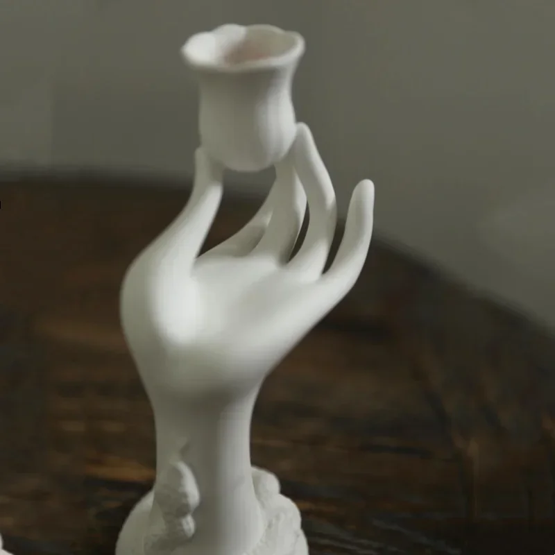 New Ceramic Candle Holders Arm Lifting Flowers Hand Candlesticks Porcelain Crafts White Finger Ceramic Candleholder Home De