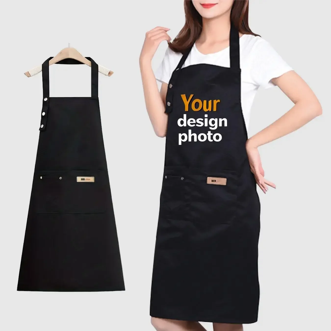 Customized Logo Adjustable Apron With Pockets Professional Grade Chef Apron for Kitchen Men Women Restaurant Waiter Work Uniform