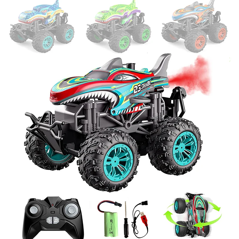 Music and light special effects spray monster spray RC car 360 ° rotation dance car shark head dinosaur head Kid's electric toy