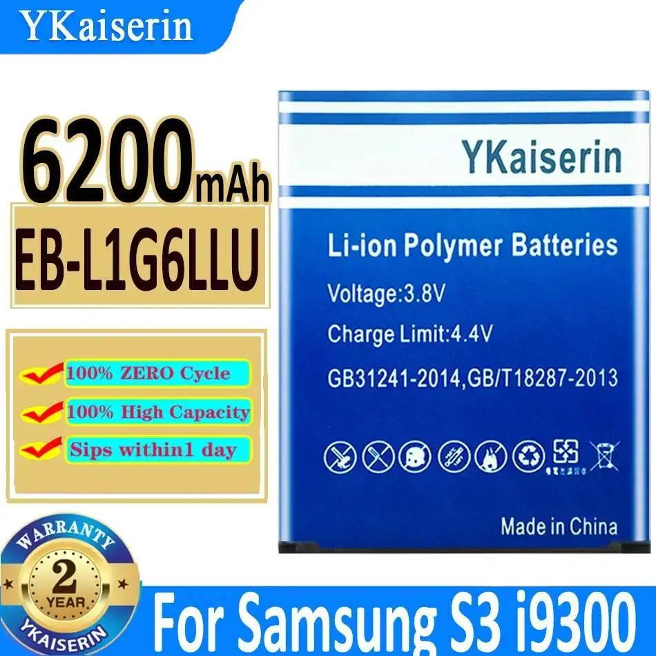 Para Samsung Galaxy S3 Siii I9300 I9300i I9305 I9301 I9118 6200Mah EB-L1G6LLU batería de teléfono móvil de alta compatibilidad