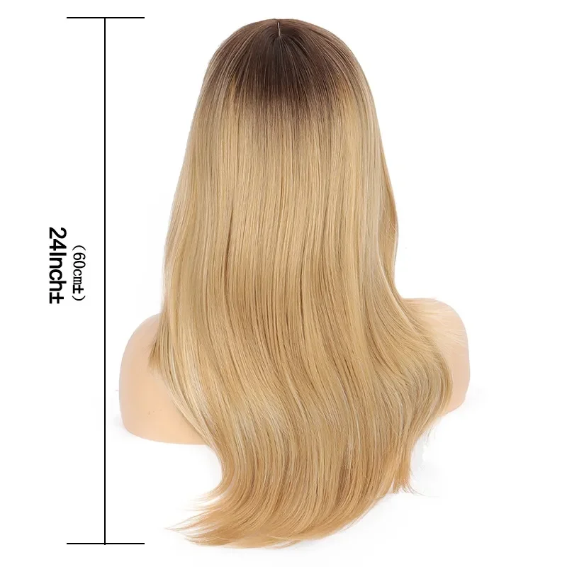 Peruca de parte média longa mista para mulheres, cabelo ondulado Ombre, Cosplay Party Hair, novo, 60cm