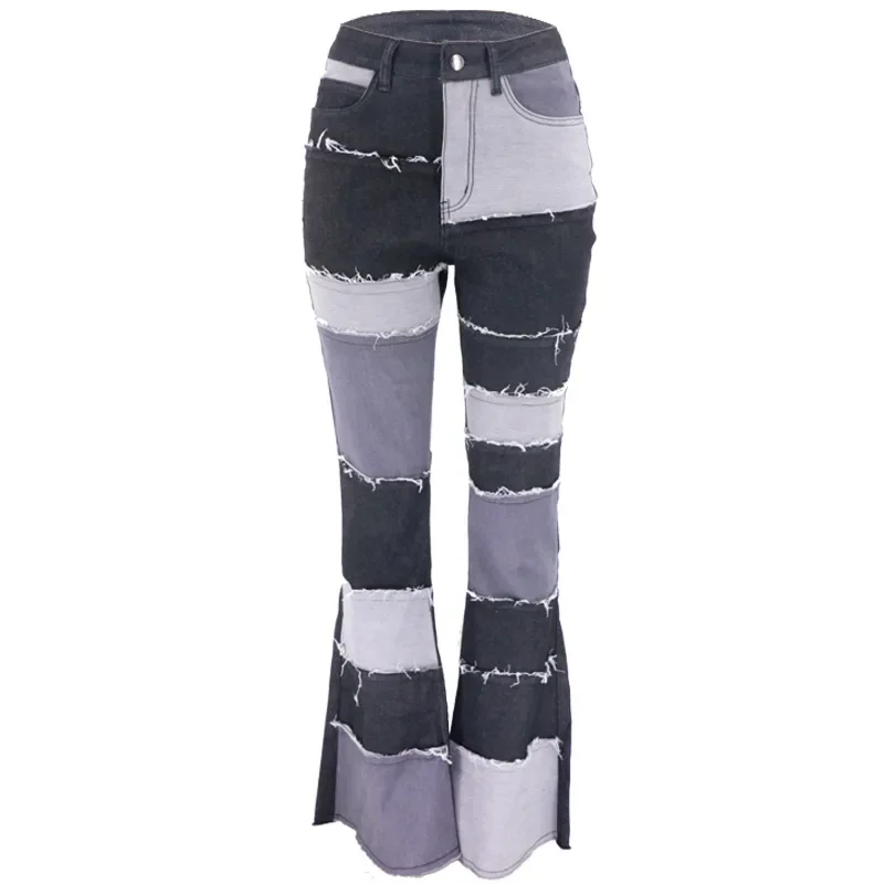 Autumn Fashion Spell Color High-waisted Jeans. Women's Casual Stitching Hip-lifting Slim Micro Flared Jeans. Women's Streetwear