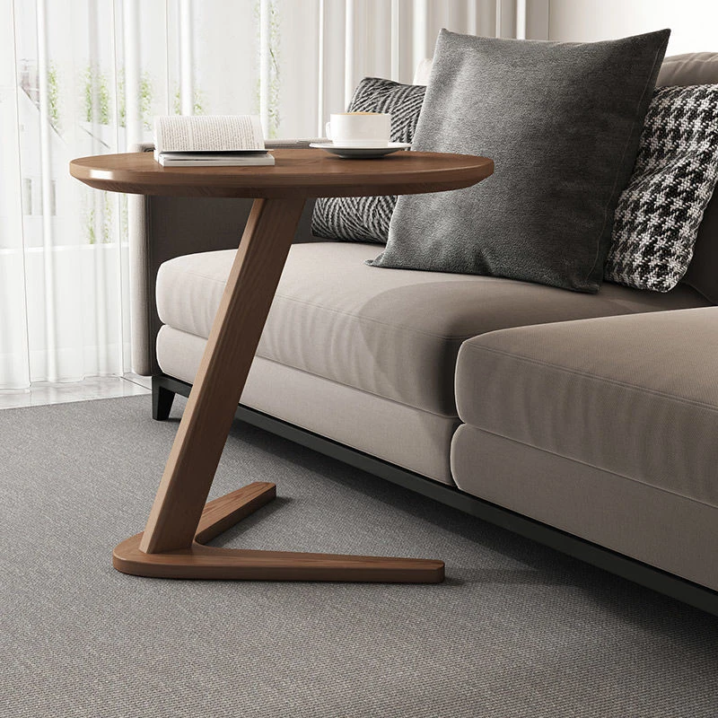 

Round Top Coffee Table Modern Solid Wood Side Table with Single Leg for Home Living Room Furniture